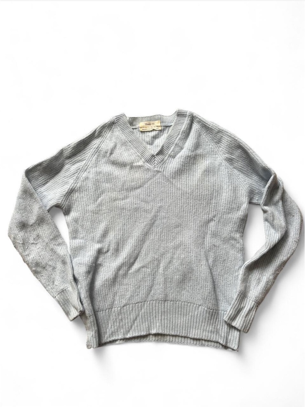 Sheep Inc women’s sheepswool real wool light blue ribbed v neck knit sweater